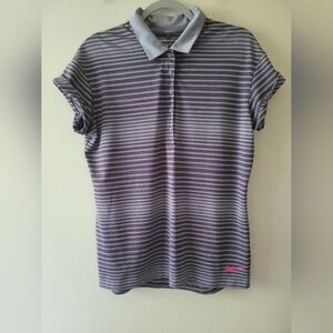 Nike Golf Women's Purple Striped Collared Preppy Dri-Fit Polo Active Top Large